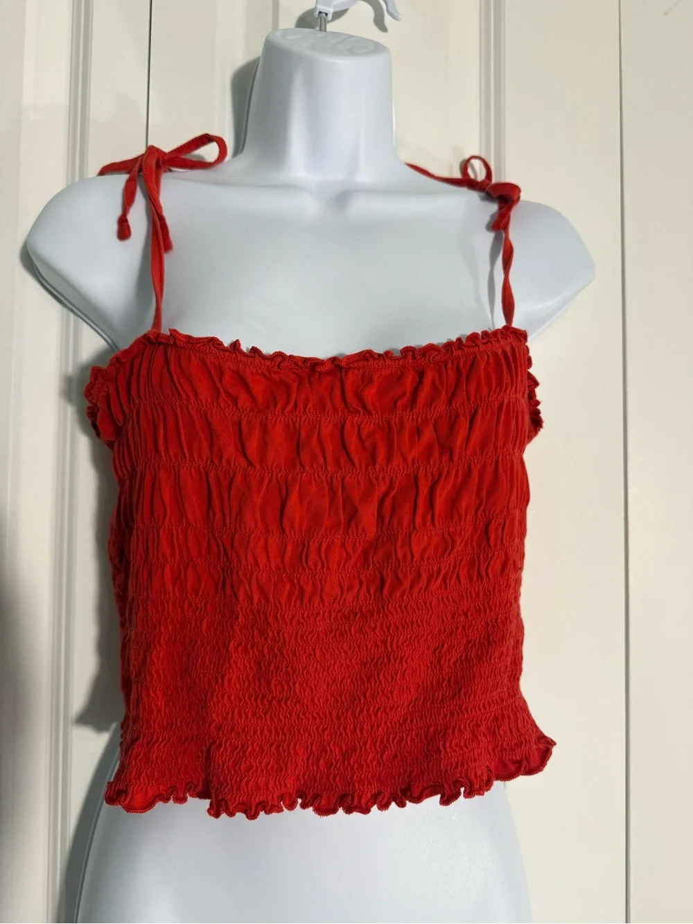 H&M Red Smocked Tie-Shoulder Crop Top